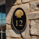 House number sign with Realistic Scallop Shell - Carved Street address marker (HN12) House Number with Nautical Theme The Carving Company 