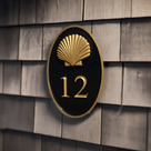 House number sign with Realistic Scallop Shell - Carved Street address marker (HN12) House Number with Nautical Theme The Carving Company 