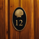 House number sign with Realistic Scallop Shell - Carved Street address marker (HN12) House Number with Nautical Theme The Carving Company 