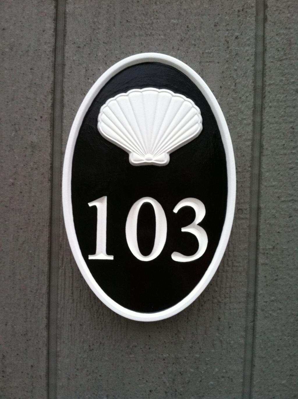 Any color Carved House number with starfish, or other image (A72) - The Carving Company