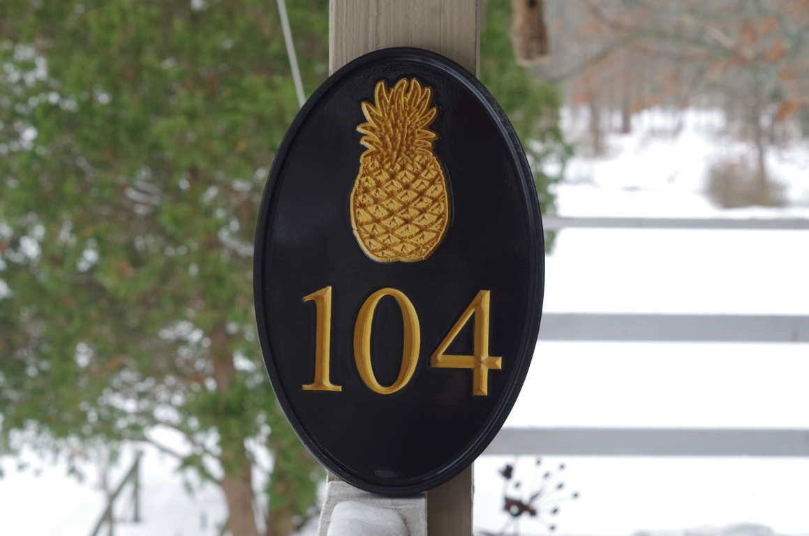 Any color Carved Oval House number with Pineapple, or other image (A95) - The Carving Company