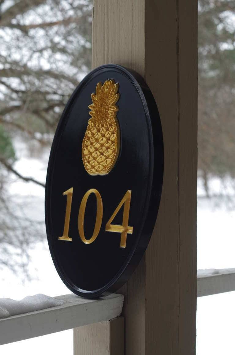 Any color Carved Oval House number with Pineapple, or other image (A95) - The Carving Company