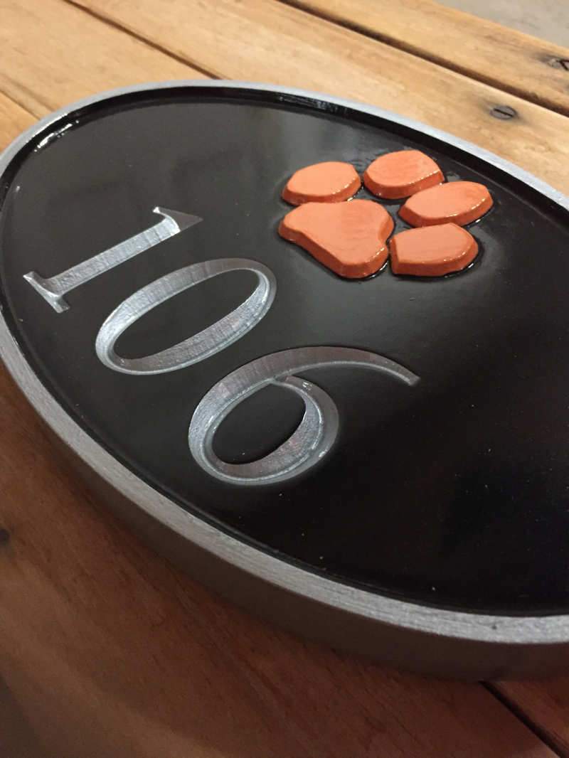 Carved Street Address plaque / House number with Paw print or other stock image (A123) - The Carving Company