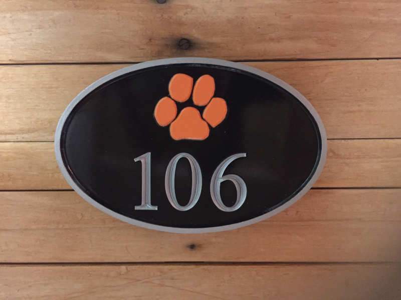 Carved Street Address plaque / House number with Paw print or other stock image (A123) - The Carving Company