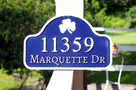 Address sign with arched top and shamrock
