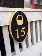 Any color Carved House number with nantucket basket on black background on fence