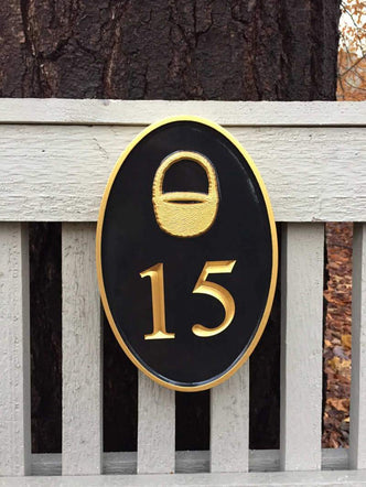 Any color Carved House number with Nantucket Basket, or other image (HN2) - The Carving Company