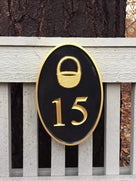 Any color Carved House number with gold nantucket basket on blackground