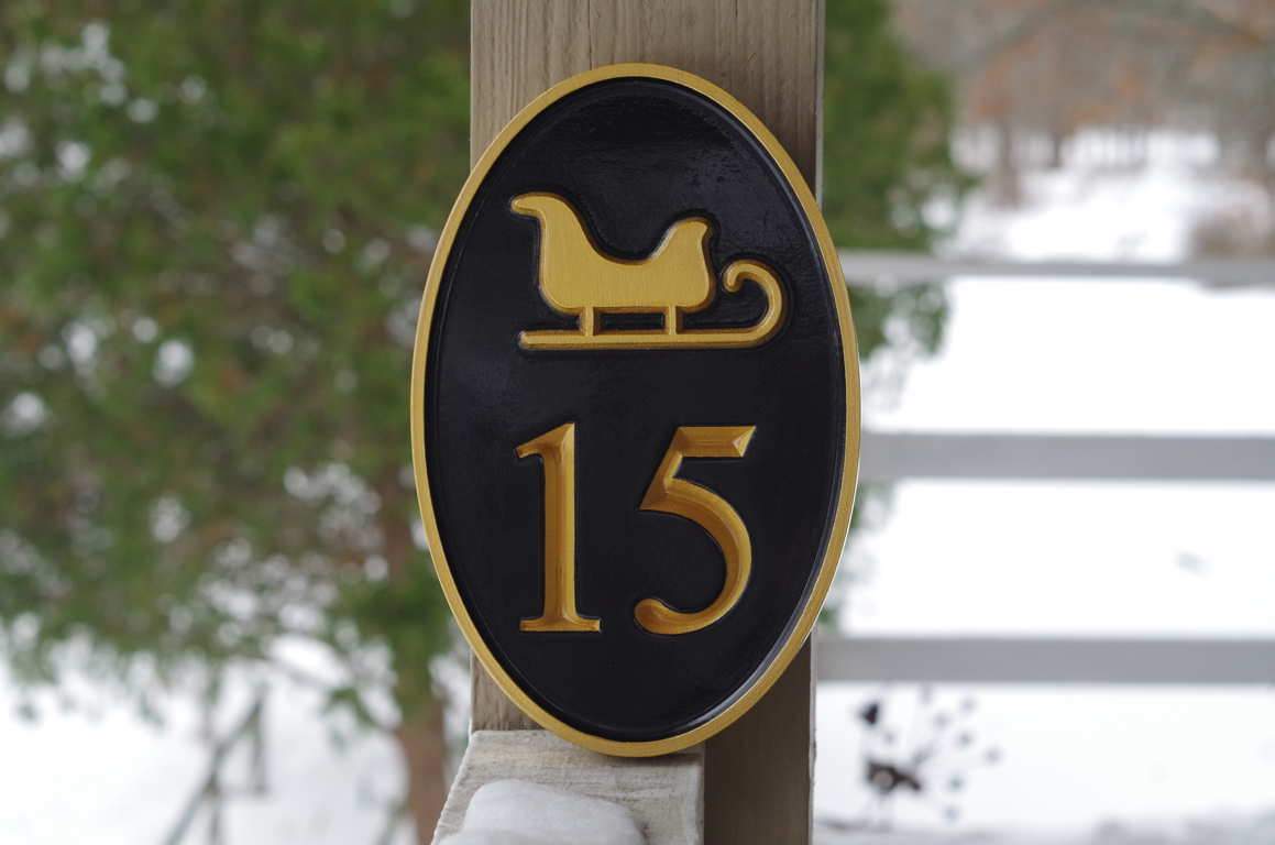 Carved House number with Adirondack Chair Motif or other image (HN8) - The Carving Company