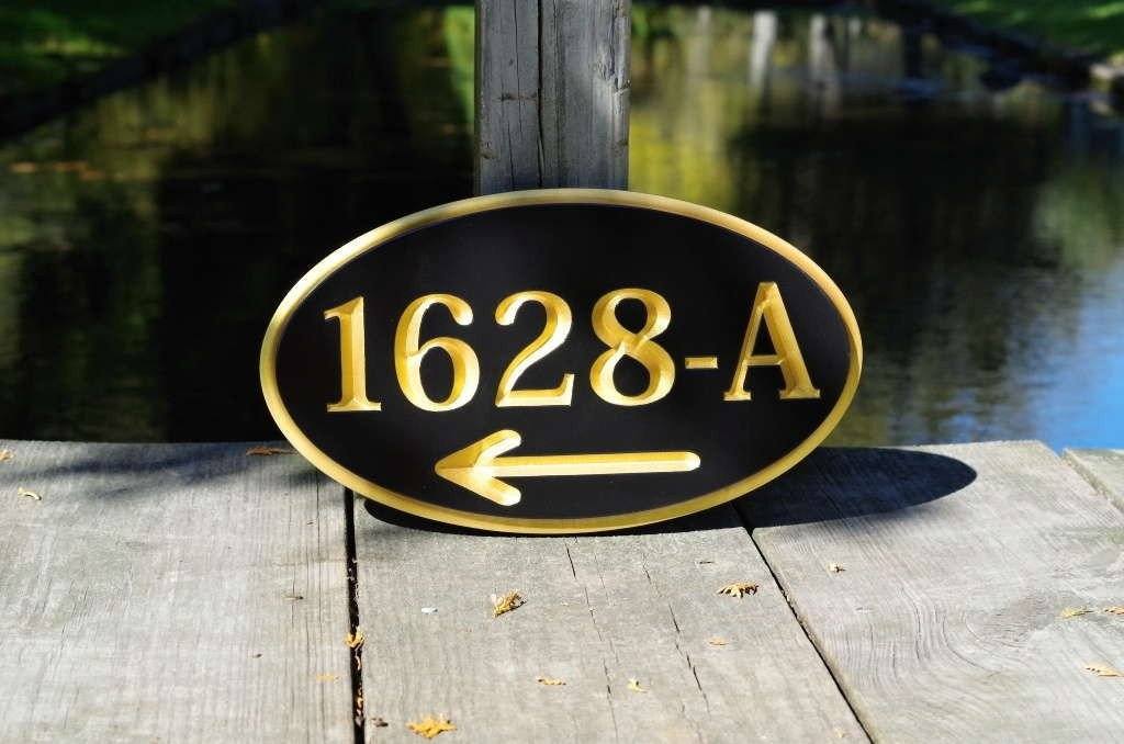 Custom Carved House Number - Street address Sign with arrow (A168) - The Carving Company