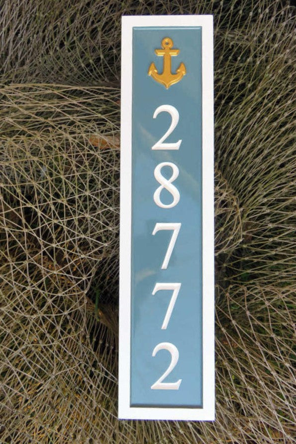Vertical Address Number Sign - With Anchor or other image - Use Three colors (HN34) House Number with Nautical Theme The Carving Company 