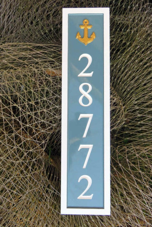 Vertical Address Number Sign - With Anchor or other image - Use Three colors (HN34) House Number with Nautical Theme The Carving Company 