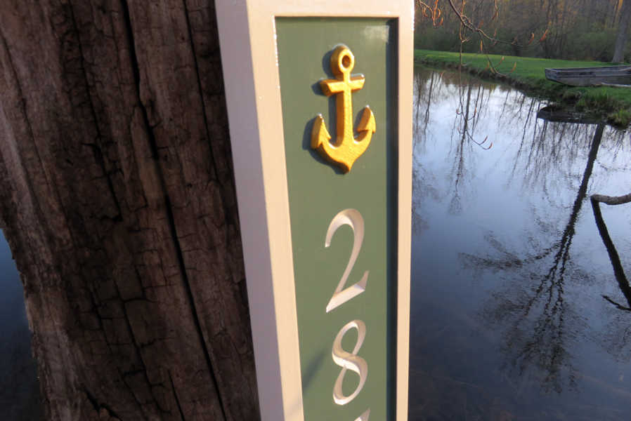 Vertical Address Number Sign - With Anchor or other image - Use Three colors (HN34) House Number with Nautical Theme The Carving Company 