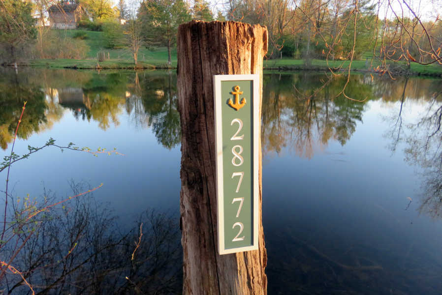 Vertical Address Number Sign - With Anchor or other image - Use Three colors (HN34) House Number with Nautical Theme The Carving Company 