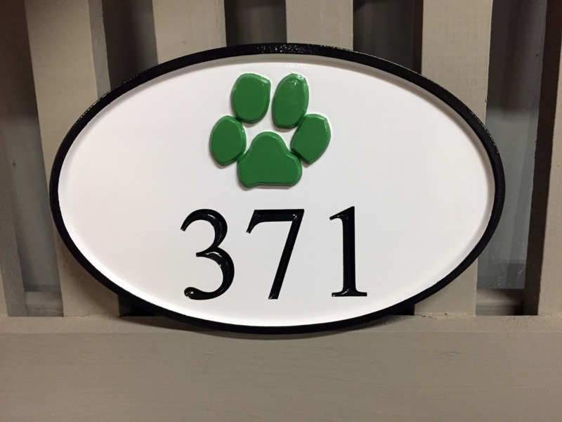 Carved Street Address plaque / House number with Paw print or other stock image (A123) - The Carving Company