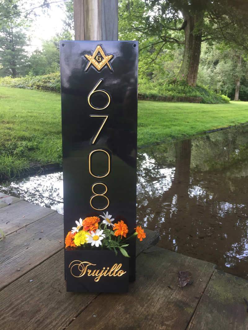 House Number with Last Name, Image, and Flower Box (A176) - The Carving Company