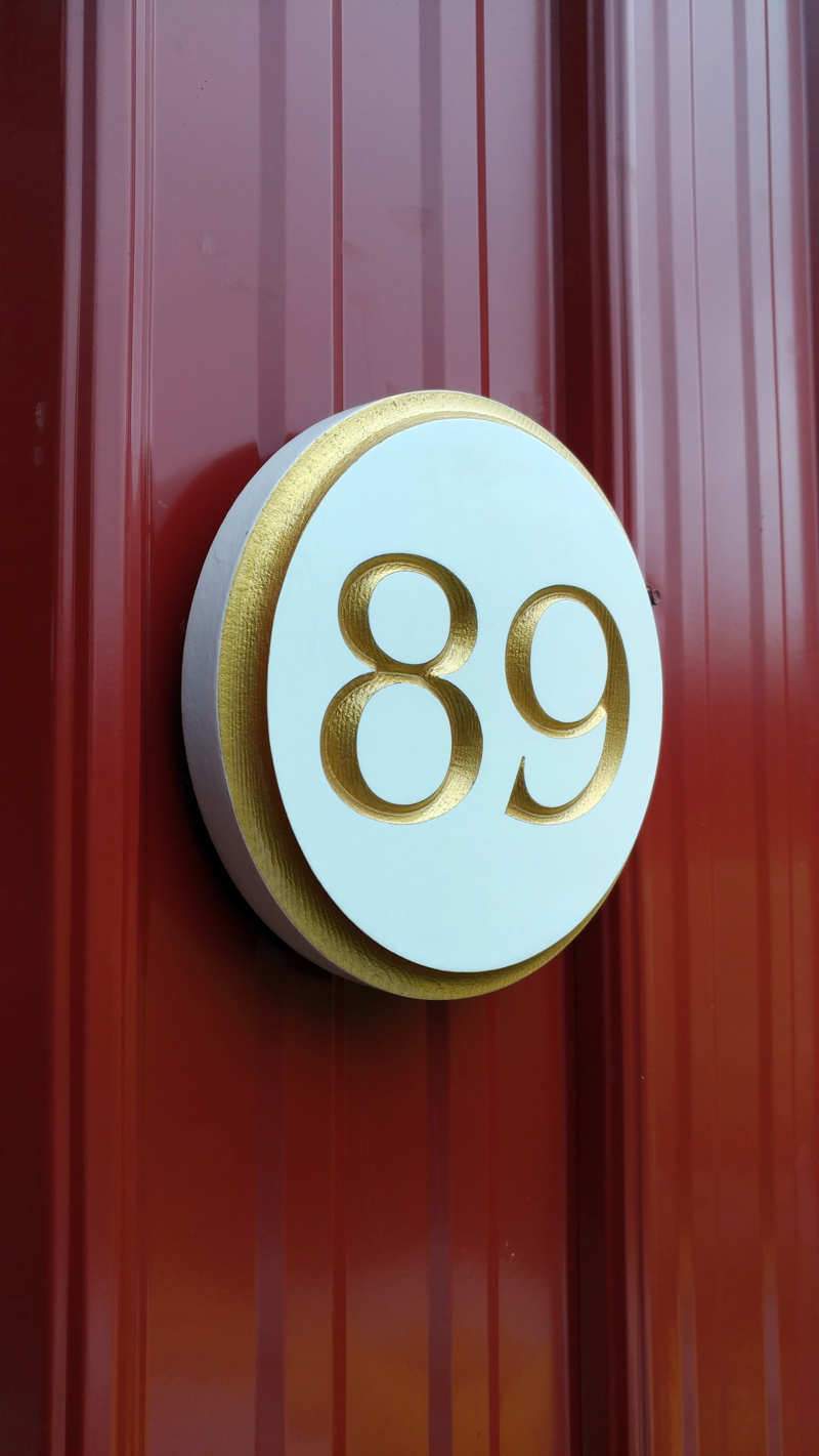 Custom Round Street Number plaque  - Circular House Marker signs (A180) - The Carving Company side view