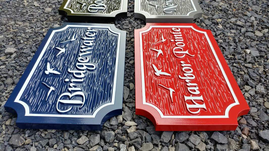 Custom Carved Estate Name sign with Seagull or other images - Beach theme (LN57) - The Carving Company close up iso view