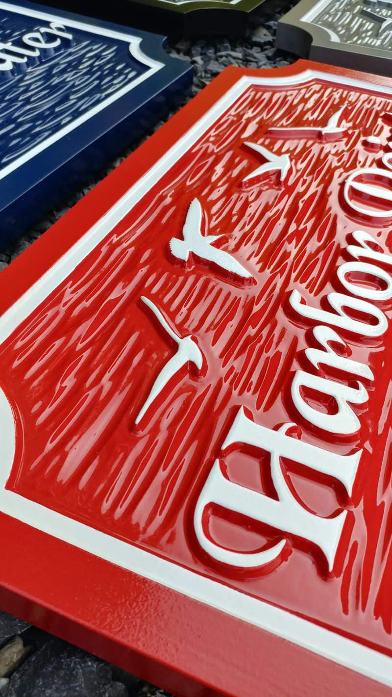 Custom Carved Estate Name sign with Seagull or other images - Beach theme (LN57) - The Carving Company close up iso view