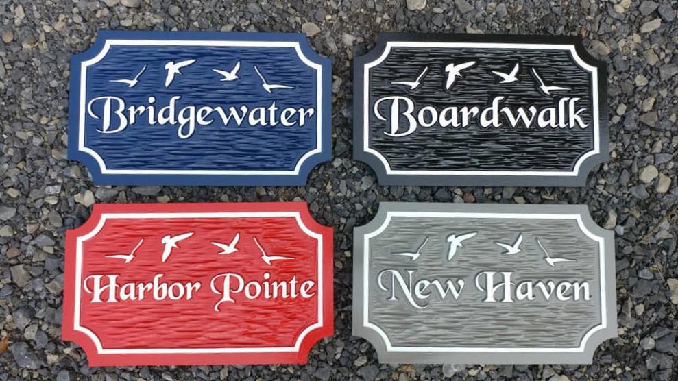Custom Carved Estate Name sign with Seagull or other images - Beach theme (LN57) - The Carving Company front view