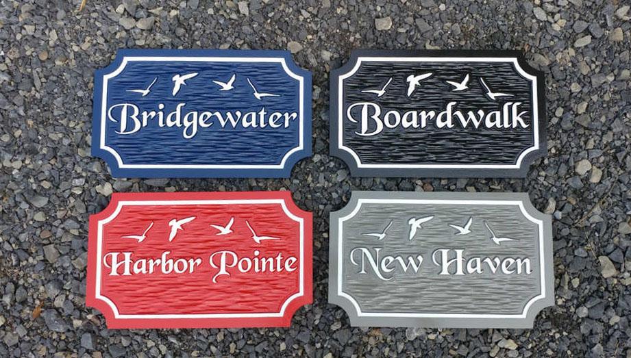 Custom Carved Estate Name sign with Seagull or other images - Beach theme (LN57) - The Carving Company close up front view