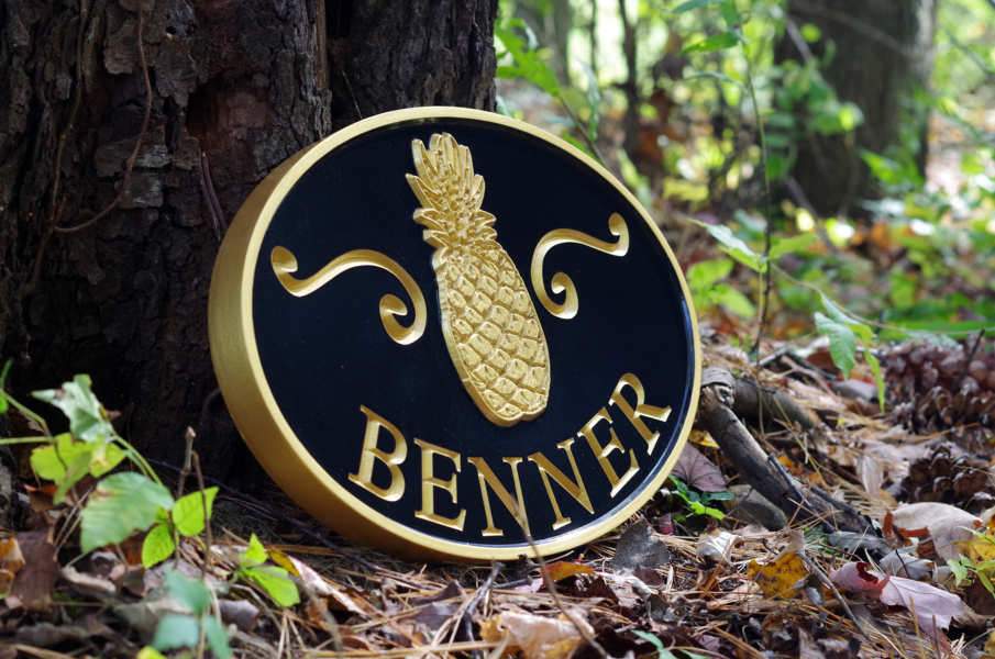 Family Entrance Welcome Sign with Pineapple - Personalized (LN18) - The Carving Company