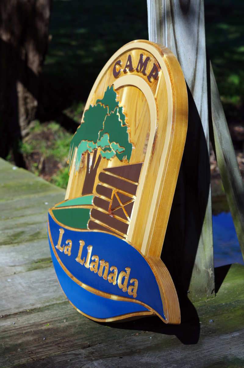 NEW! Rustic Cedar Carved and Hand Painted Entrance to Camp Sign (C15) - The Carving Company