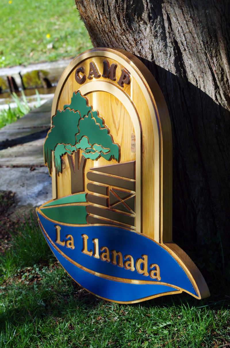 NEW! Rustic Cedar Carved and Hand Painted Entrance to Camp Sign (C15) - The Carving Company