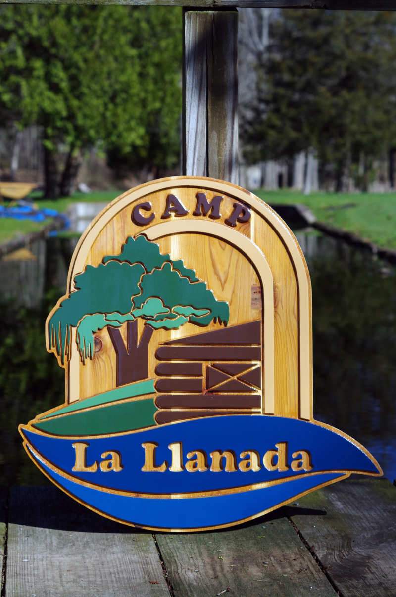 NEW! Rustic Cedar Carved and Hand Painted Entrance to Camp Sign (C15) - The Carving Company