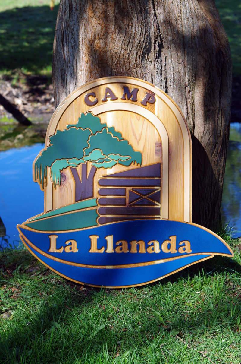 NEW! Rustic Cedar Carved and Hand Painted Entrance to Camp Sign (C15) - The Carving Company