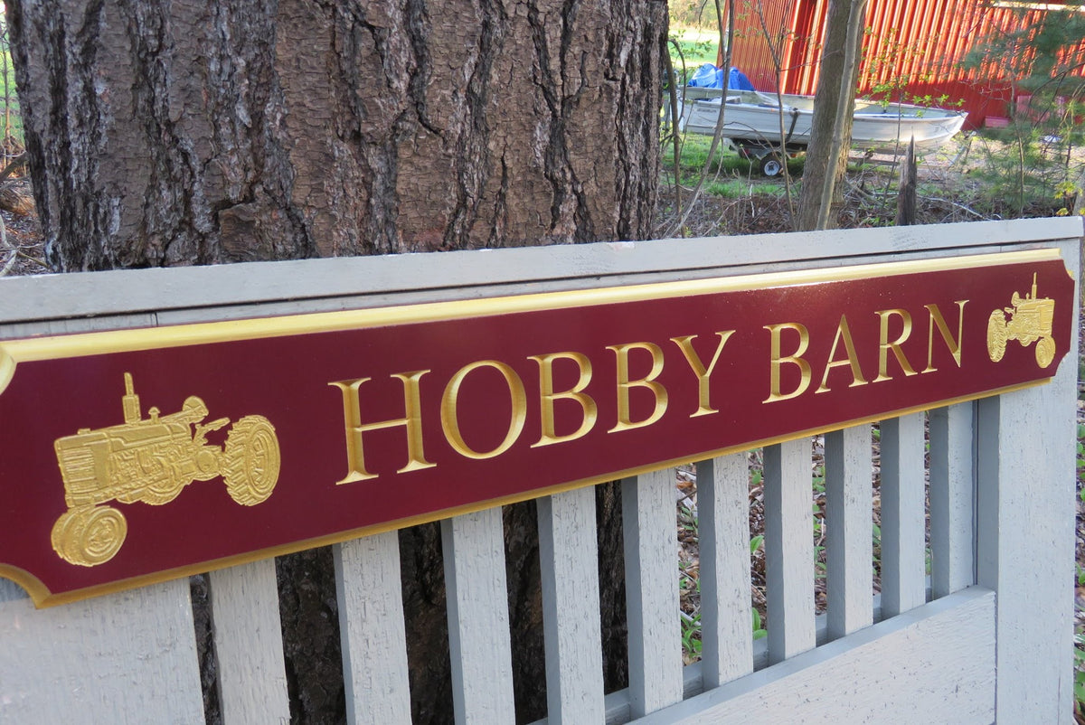 Custom Carved Quarterboard sign with Tractor - Add your name or place and image (Q87) Quarterboard The Carving Company 