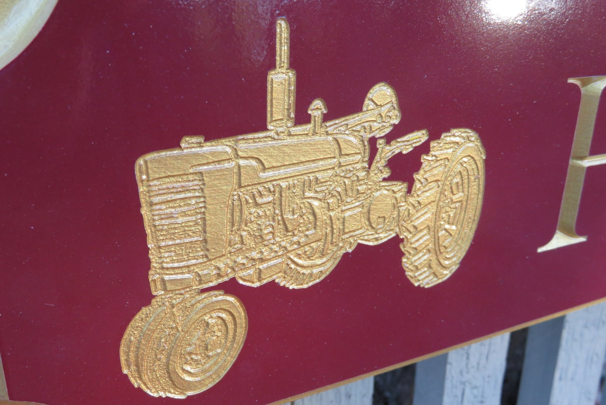 Custom Carved Quarterboard sign with Tractor - Add your name or place and image (Q87) Quarterboard The Carving Company 