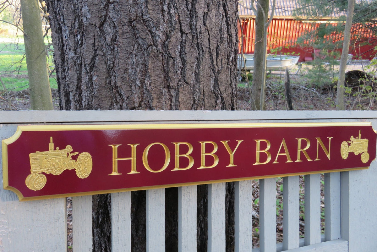 Custom Carved Quarterboard sign with Tractor - Add your name or place and image (Q87) Quarterboard The Carving Company 