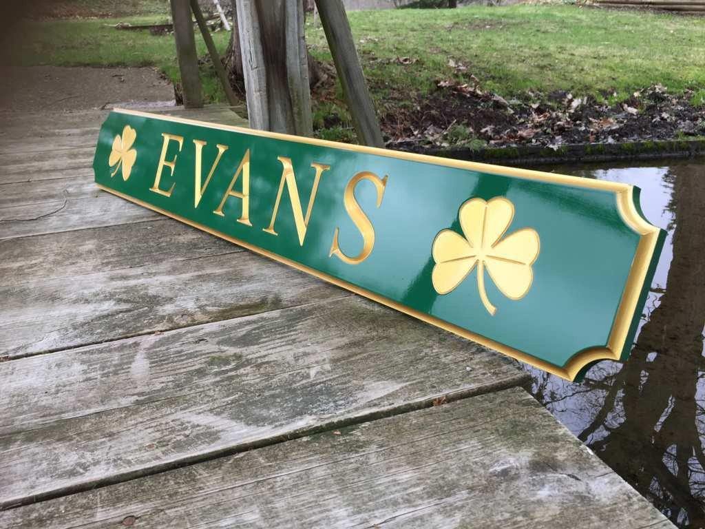 Carved Quarterboard sign with flanking images - Customize with your name (Q48) - The Carving Company