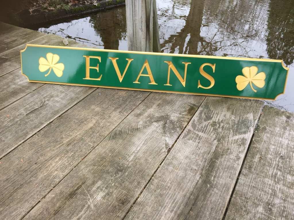 Carved Quarterboard sign with flanking images - Customize with your name (Q48) - The Carving Company