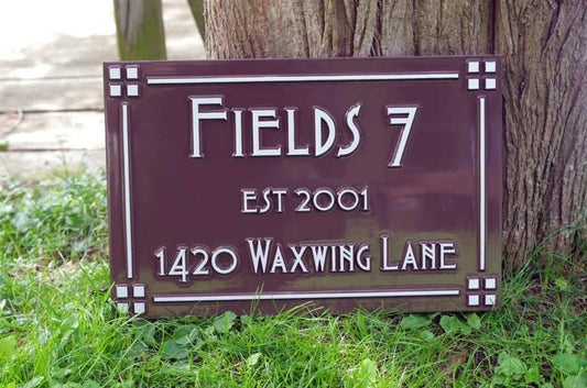 Custom Carved Family Name Sign with street address - Craftsman style (LN56) - The Carving Company front view