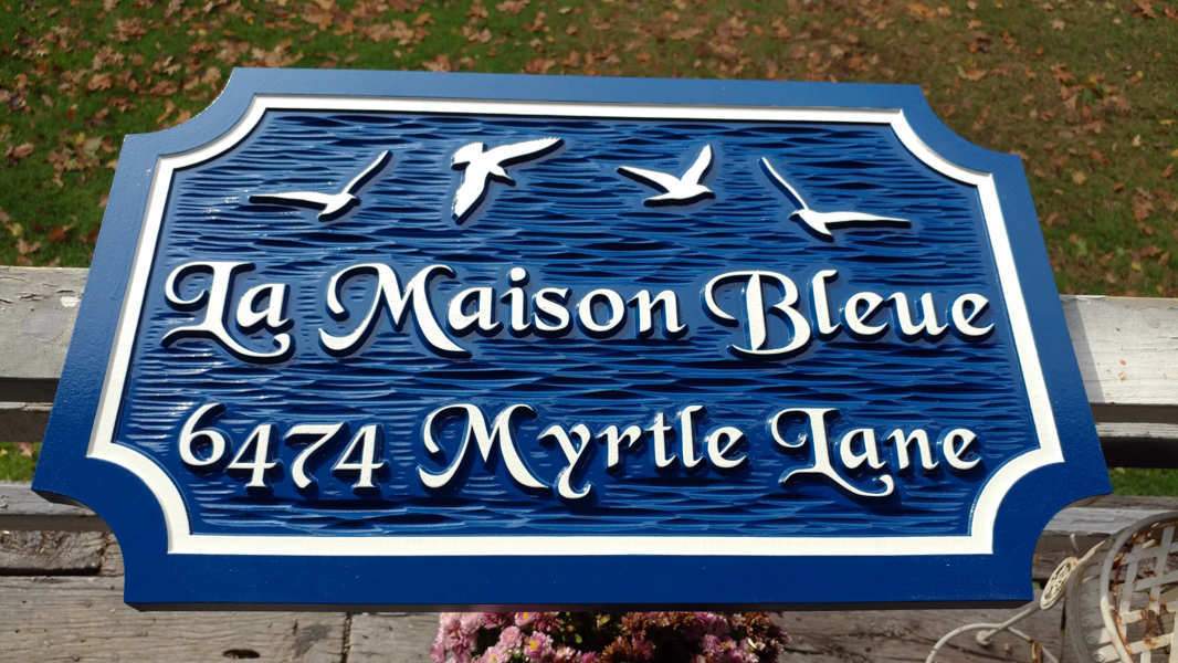 Custom Carved Estate Name sign with Seagull or other images - Beach theme (LN57) - The Carving Company iso view