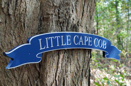 Banner style quarterboard painted blue and silver
