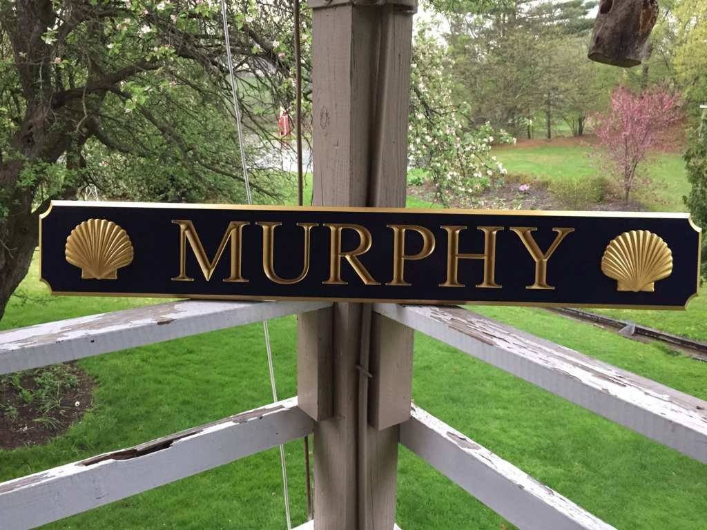 Custom Carved Quarterboard sign with 3D Scallop Shell - Add your name or place (Q46) - The Carving Company