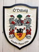 O'Dalaig family crest custom carved and painted