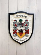 O'dalaid coat of arms plaque custom carved and painted