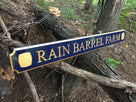 Personalized custom quarterboard with rain barrels painted navy blue and gold