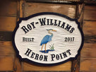 Carved Address plaque with Last Name and blue heron - front view 2(A111) - The Carving Company