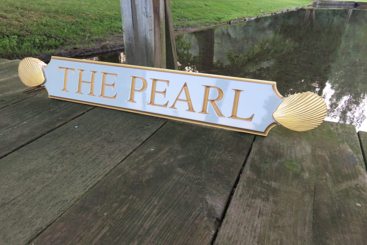 New England Quarterboard Custom House Name Signs with Decorative Oyster Ends (Q81) Quarterboard The Carving Company 