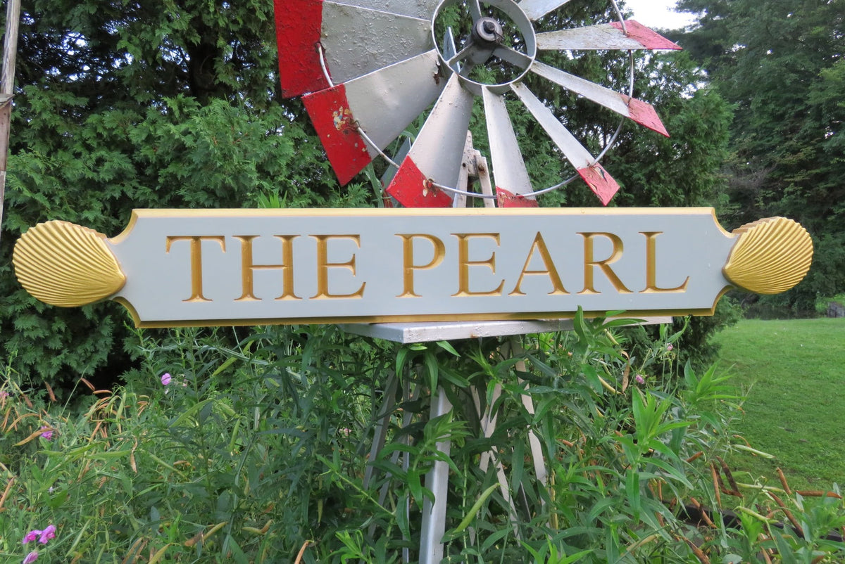 New England Quarterboard Custom House Name Signs with Decorative Oyster Ends (Q81) Quarterboard The Carving Company 