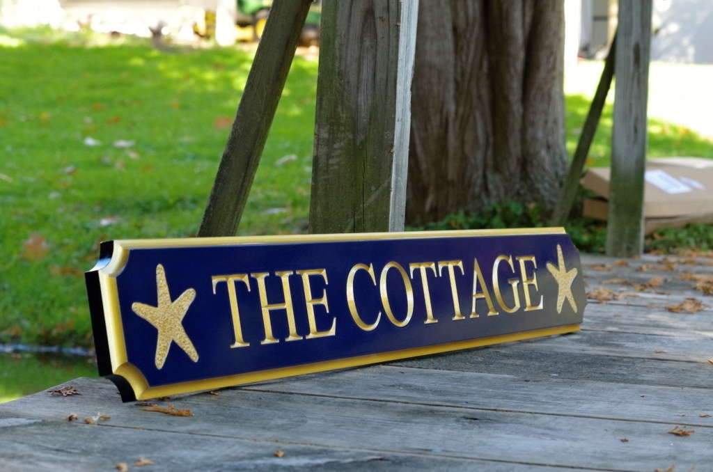 Custom Engraved Quarterboard sign with Starfish image - Add your name (Q34) - The Carving Company