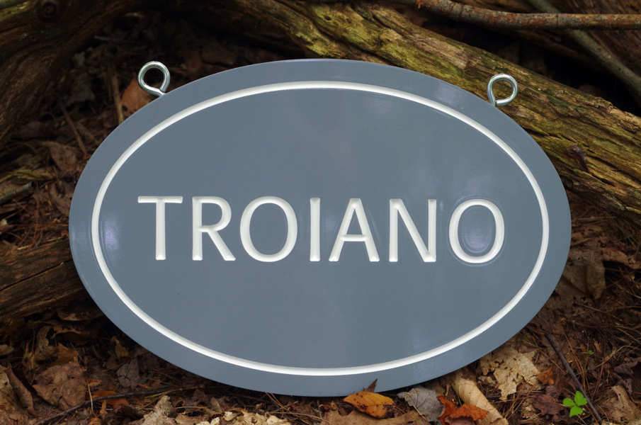 Personalized Last Name Entrance Plaque with Double side Emblem Image (LN60) - The Carving Company close up front view