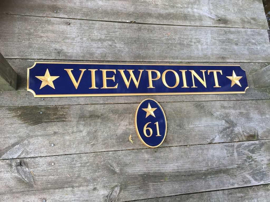 Carved Street Address plaque - House number with Star or other stock image (A174) - The Carving Company