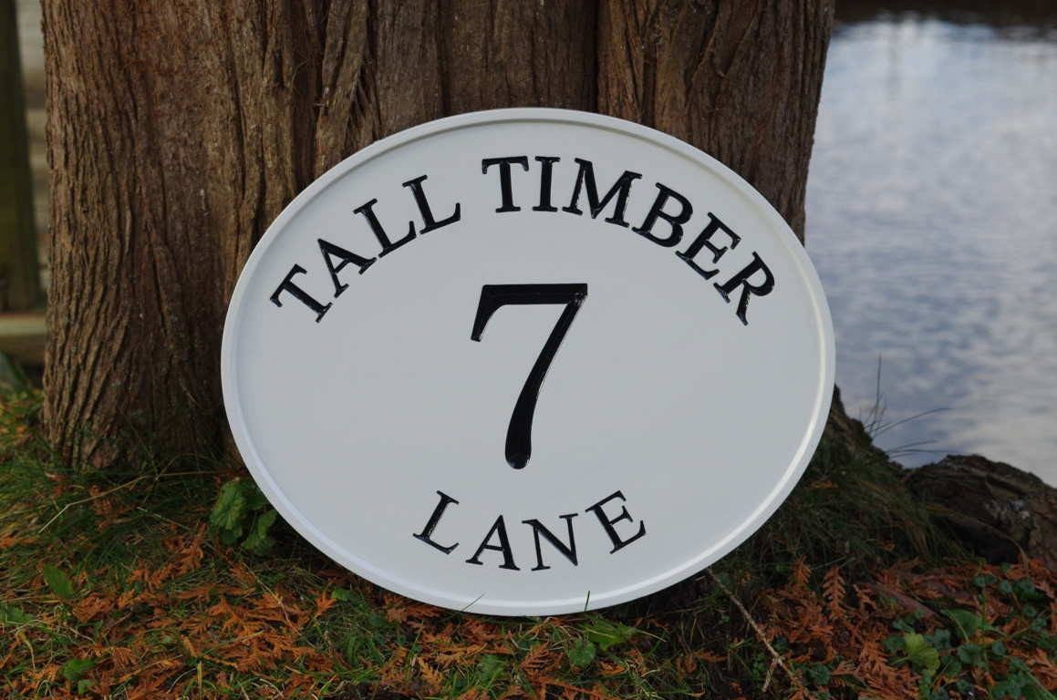 Address Marker Sign with Street Name, Large house number (A133) - The Carving Company