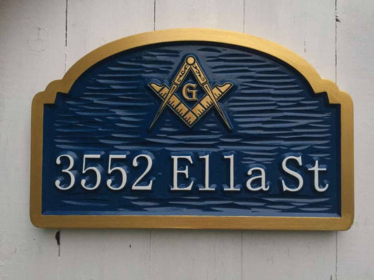 Address Sign with Freemason Image or other image(A142) - The Carving Company